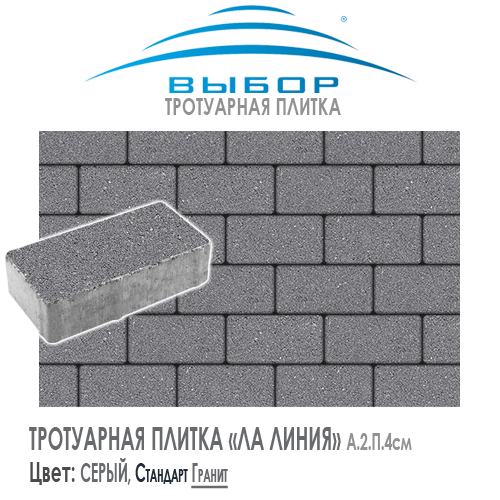 Тротуарная плитка Выбор "Стандарт", ЛА-ЛИНИЯ Серый (200x100x80) — Выбор