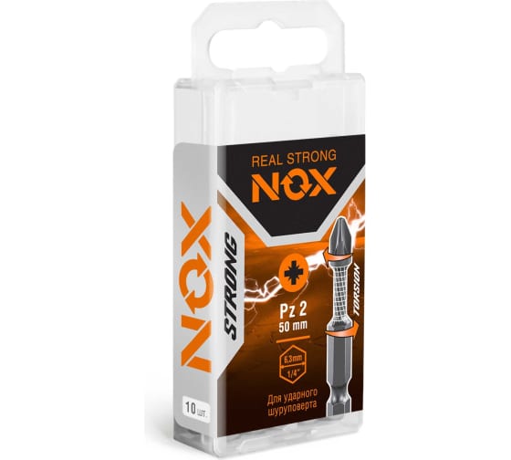 Бита торсионная NOX STRONG PZ2х50 мм, E6.3,10 штук бокс (337250) — Grandline