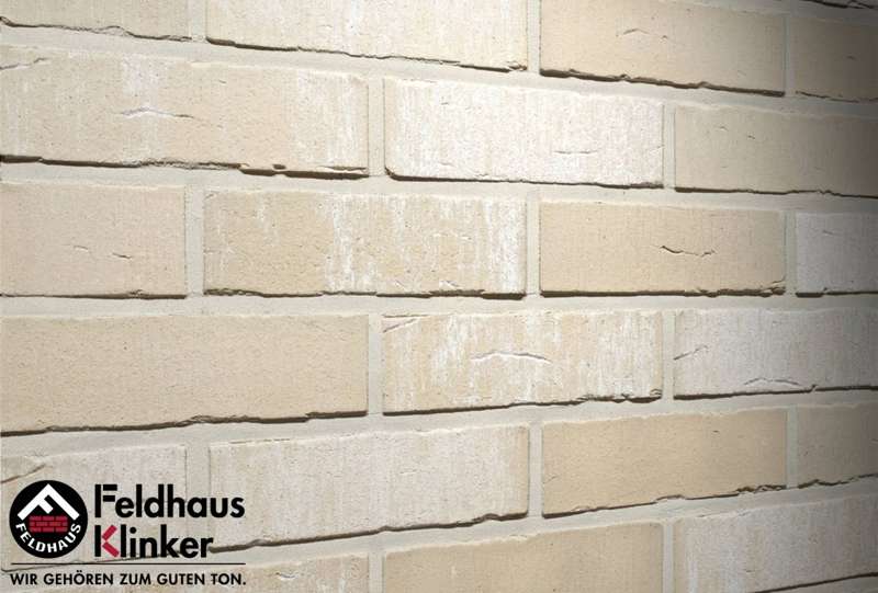 Клинкерный кирпич Feldhaus Klinker K741NF90 vascu crema wasserstrich — Кирпич