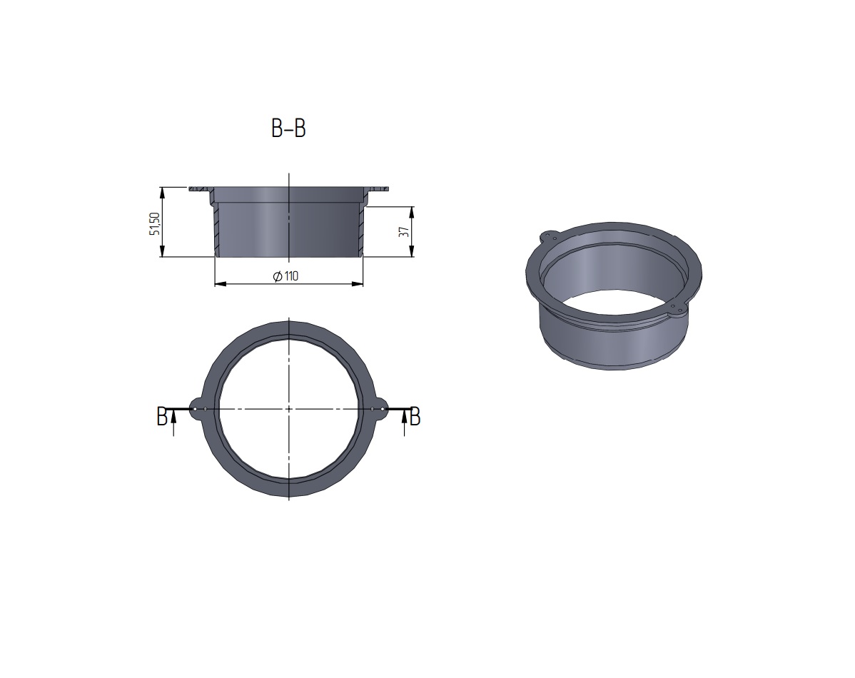 Патрубок DN 110 (для низкопрофильных лотков DN100 и DN150), класс нагрузки А15 Aquastok (9310101) — Grandline