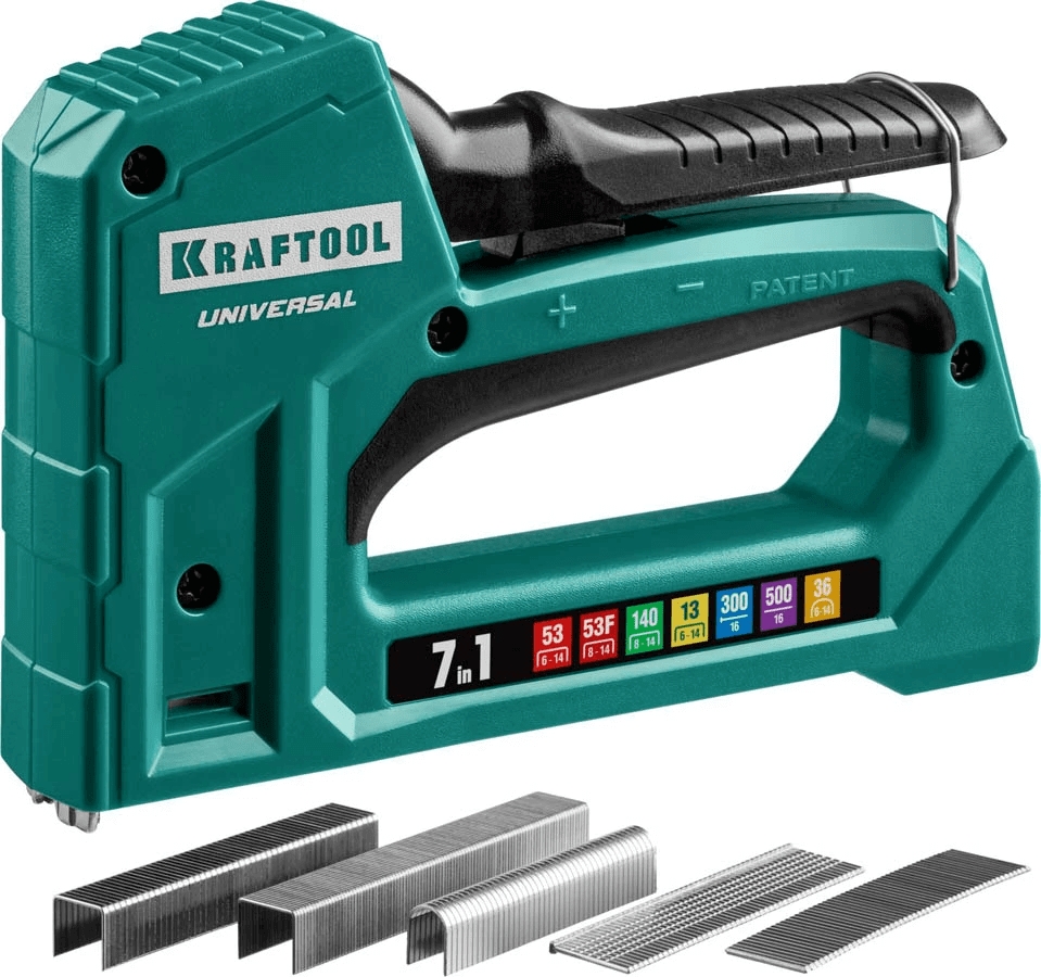 Степлер для скоб KRAFTOOL Universal 7-в-1 53(6-14мм)/53F(10-14мм)/140(10-14мм)/13(6-14мм)/36(10-14мм)/300(16мм)/500(16мм) (31524) — Grandline