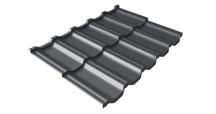 Металлочерепица модульная квинта Uno Grand Line c 3D резом 0,5 Satin Matt RAL 7024 мокрый асфальт — Grandline