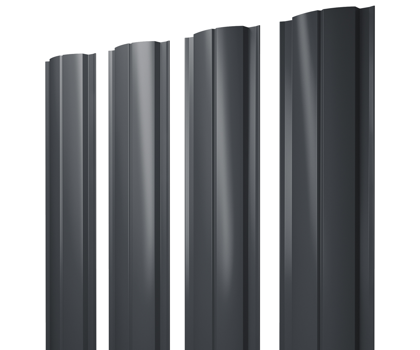 Штакетник Полукруглый Slim с прямым резом 0,4 PE-Matt-Double RAL 7024 мокрый асфальт — Grandline