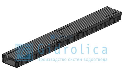 Комплект Gidrolica Light: лоток водоотводный ЛВ -10.11,5.5,5 - пластиковый с решеткой РВ- 10.11.50 пластиковой ячеистой, кл. B125 (08099В) — Grandline