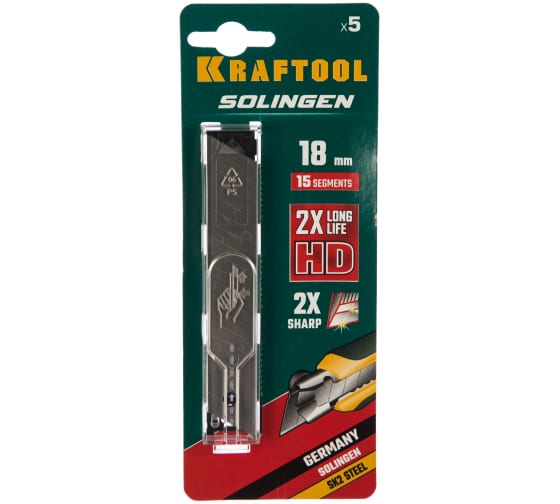 Лезвие SOLINGEN сменное, KRAFTOOL 09606-TIN-18-S5, сегментиров, нитрид титана, многоуровневая закалка, 15 сегментов, 18мм, 5шт — Grandline