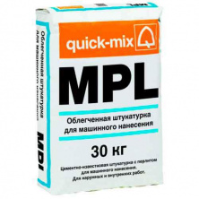 Облегченная штукатурка Quick-mix MPL wa для машинного нанесения (водооталкивающая) 30 кг — Сухие строительные смеси
