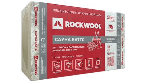 Утеплитель RockWool СаунаБаттс 1000х600х50 (8 шт/пач; 4,80м2; 0,24 м3; 12 пач/пал) — Grandline