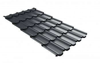 Металлочерепица квинта плюс Grand Line c 3D резом 0,5 Satin RAL 7024 мокрый асфальт — Grandline