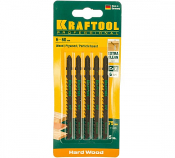 Полотно для электролобзика Kraftool T144D 75х4мм, по дереву, ДВП, ДСП, быстрый рез, Т-хвостовик, Cr-V сталь, 5 штук (159521-4-S5) — Grandline